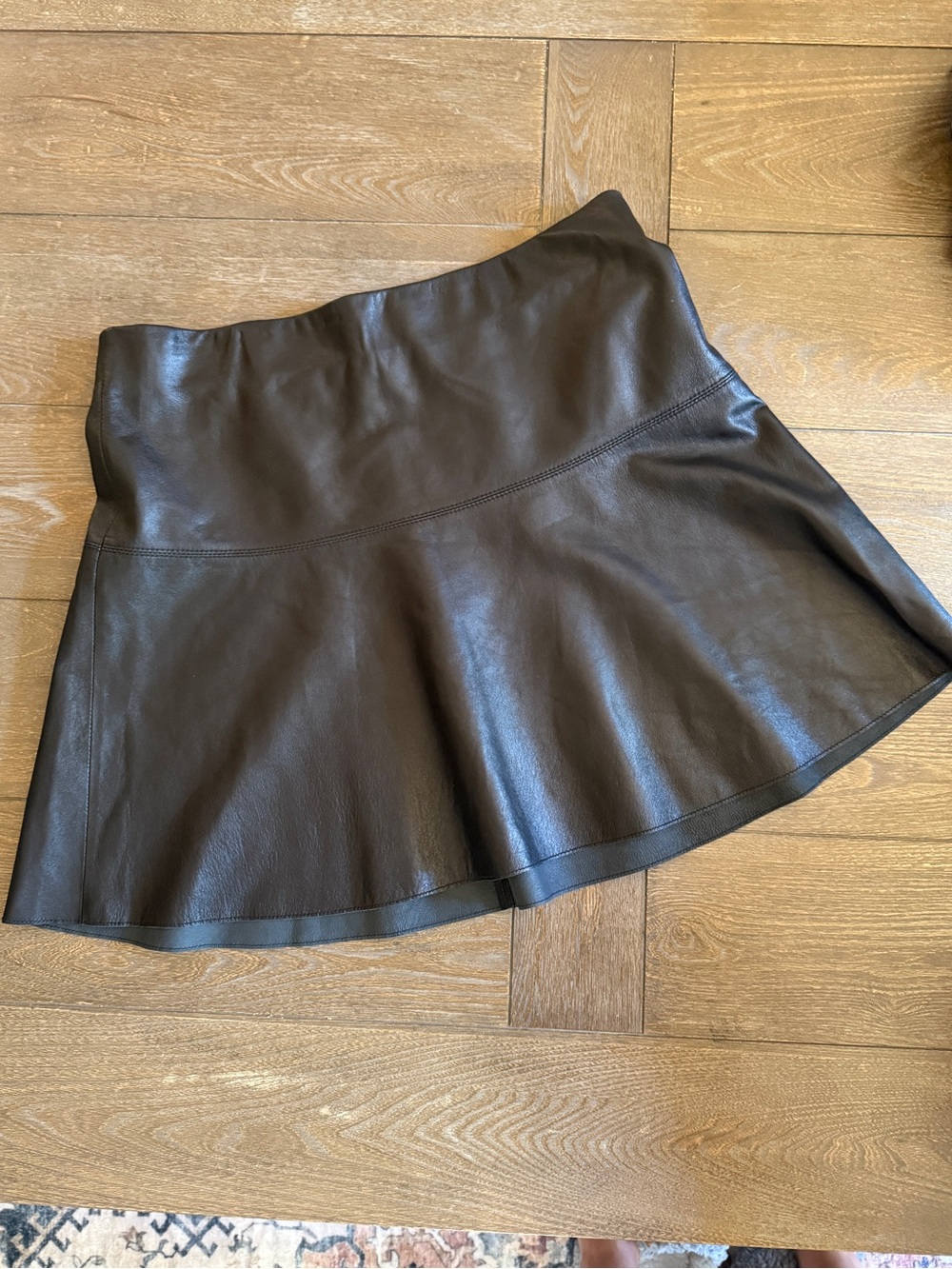Vince Black Lamb Leather A-Line Flare Mini Skirt Size 10